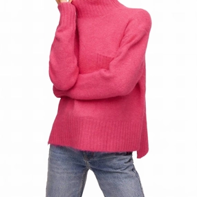 Colette Turtleneck Sweater In Hot Pink Breathable Knitwear