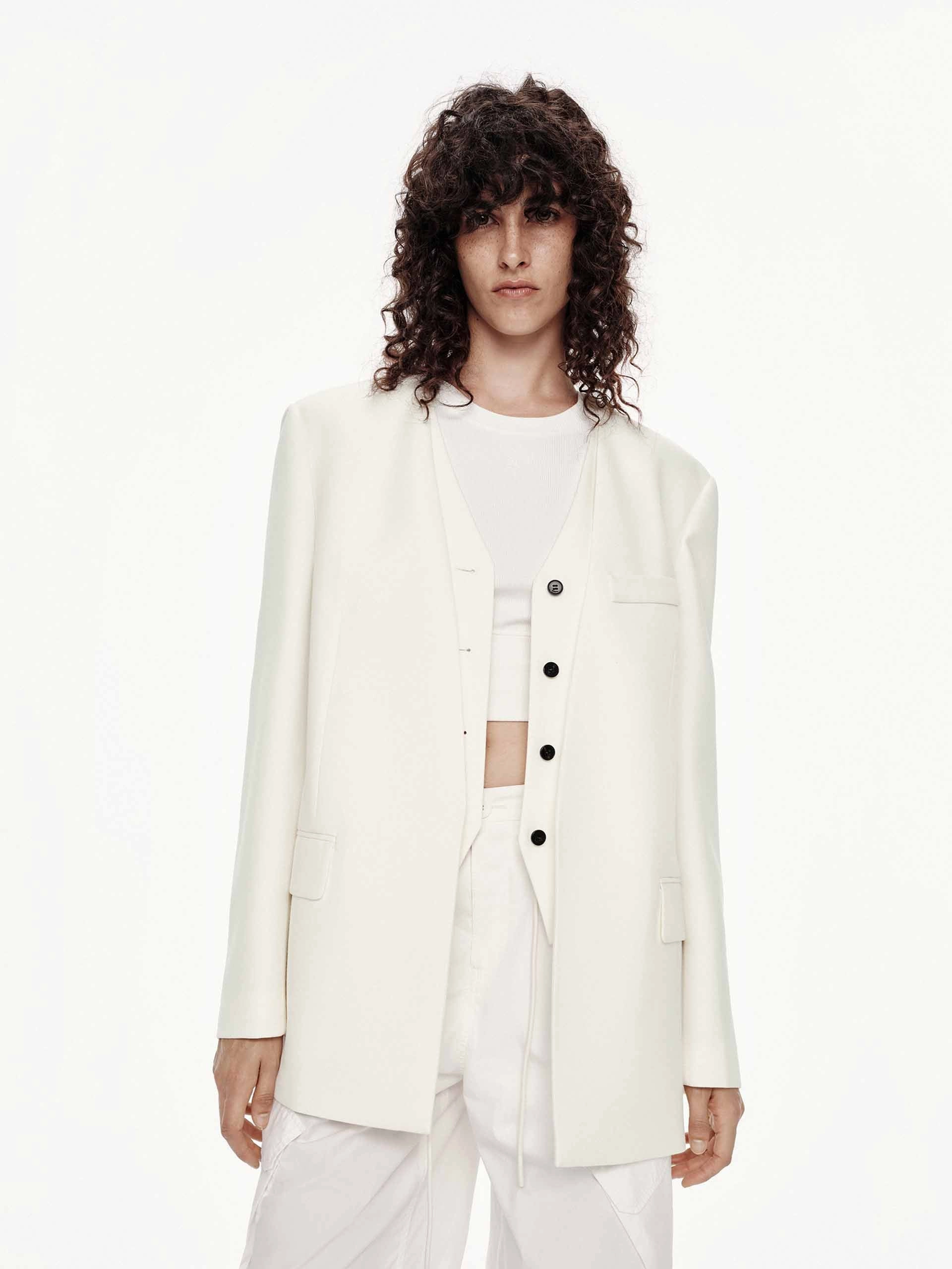 Collarless Layered Blazer UV protection layer Clean Lines