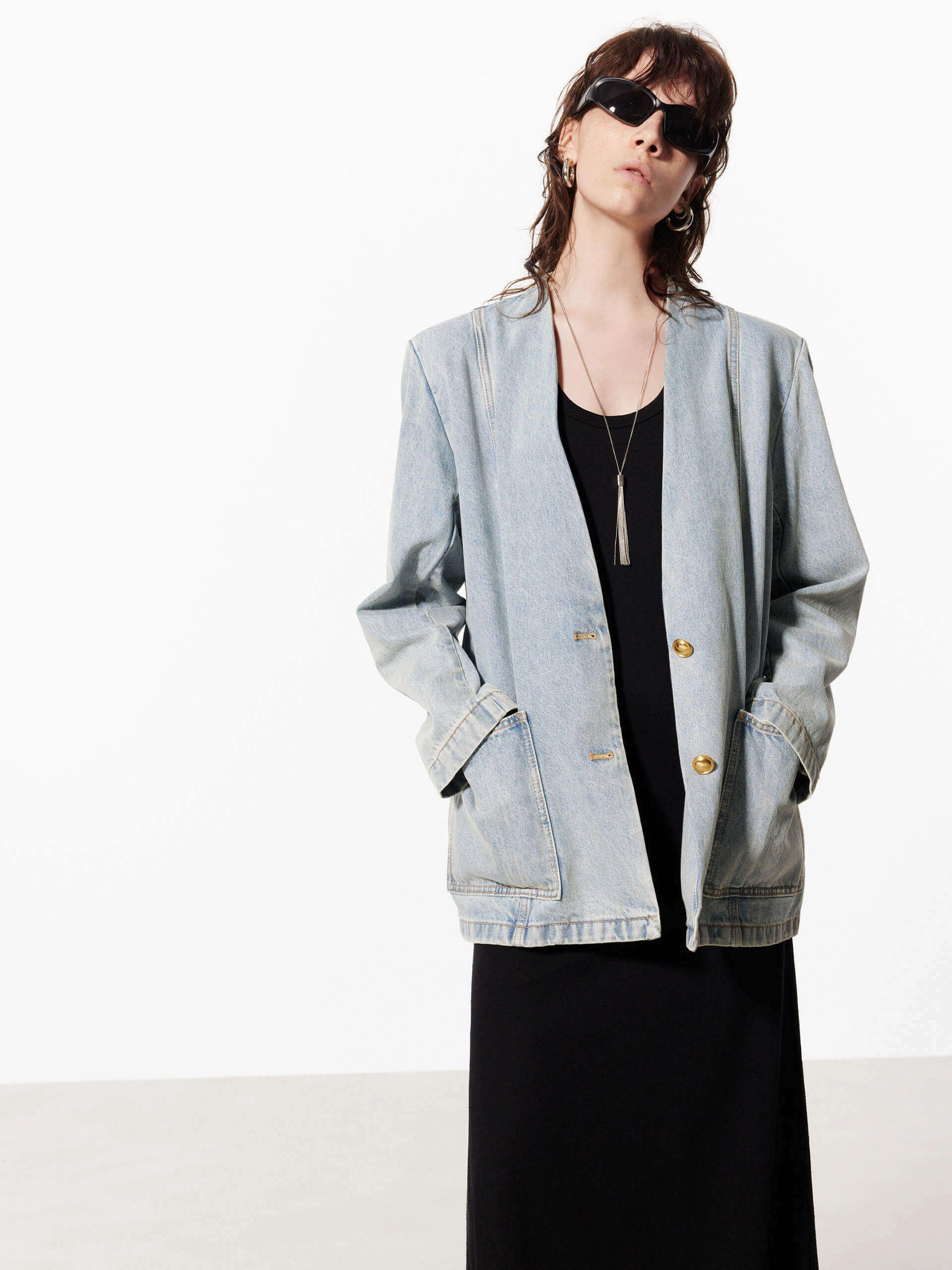 Collarless Oversize Jacket Anti Pilling Fabric TurtleneckDesign
