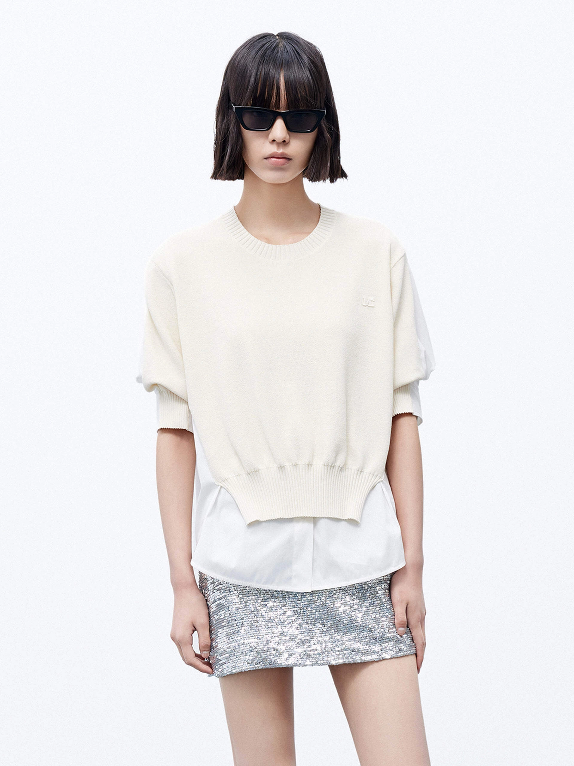 Color Block Layered Top Wrinkle Resistant Finish