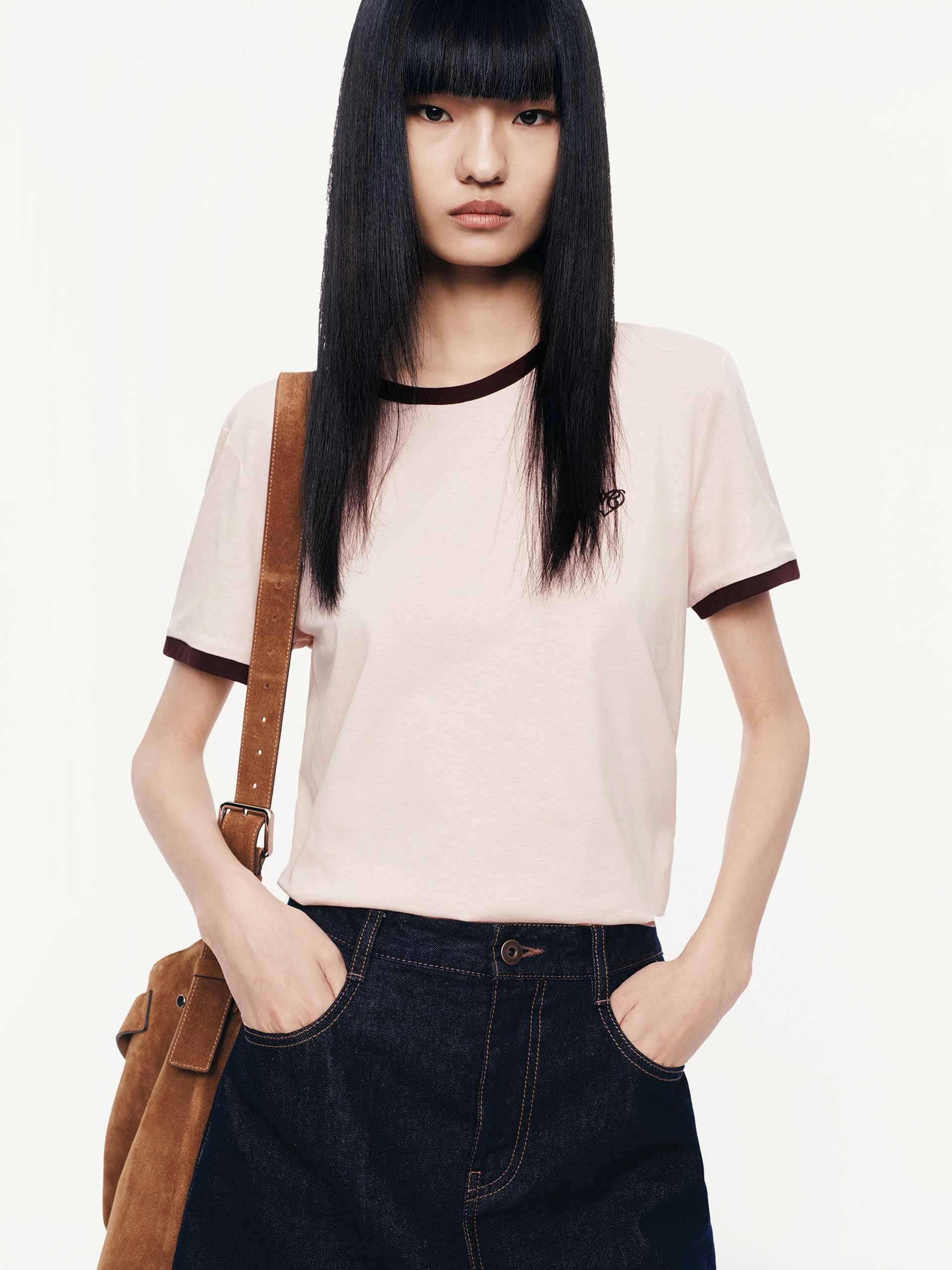 DropShoulderDesign Casual Vibes Contrast Color Knitted T-shirt