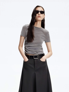 Outdoor Layer dry cleanable Slim Fit Pleated T-shirt