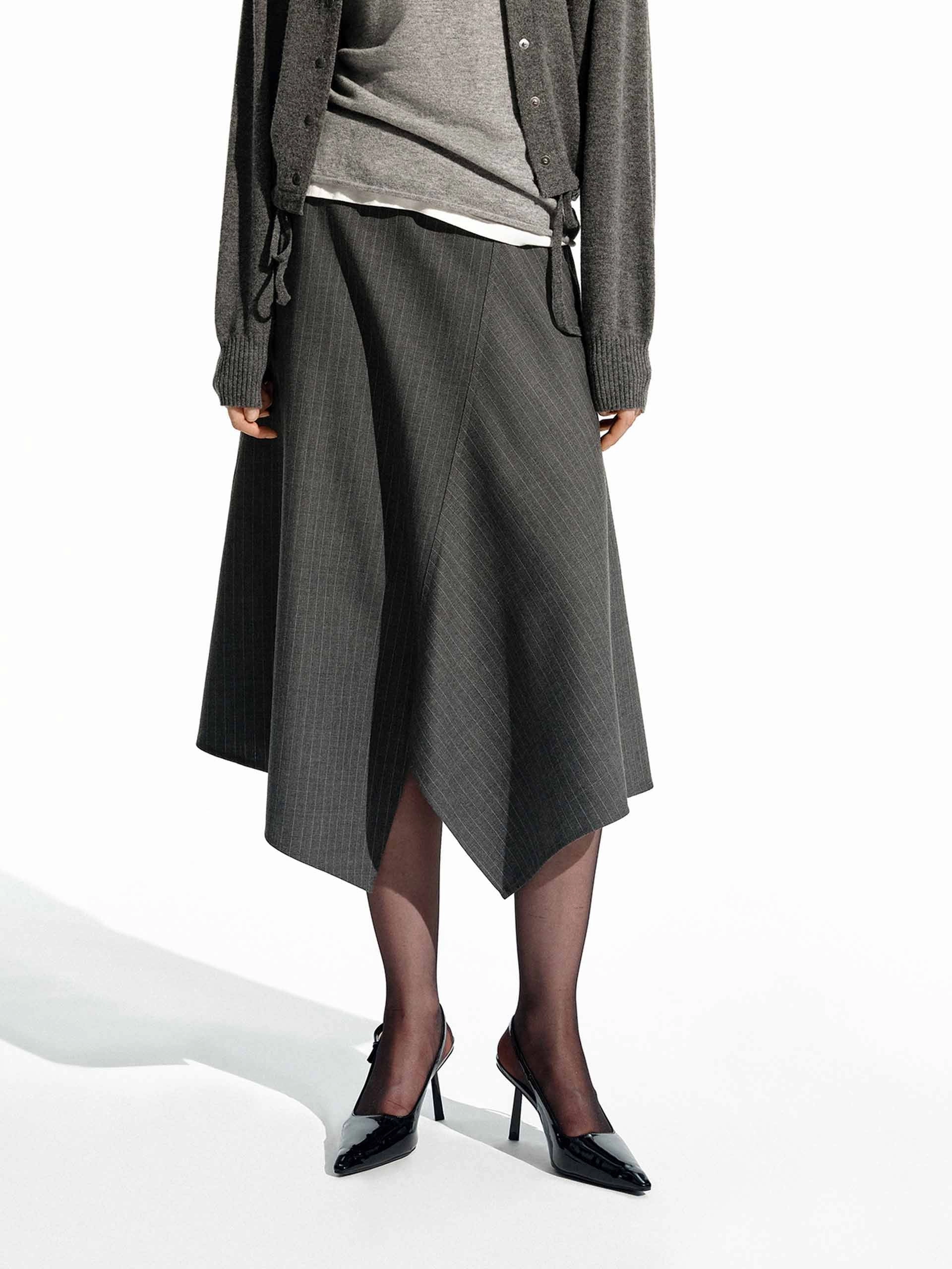 Asymmetric Pinstripe Skirt Fitted Style TaglessDesign