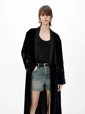 Travel Layer Crystal Detail Velvet Coat