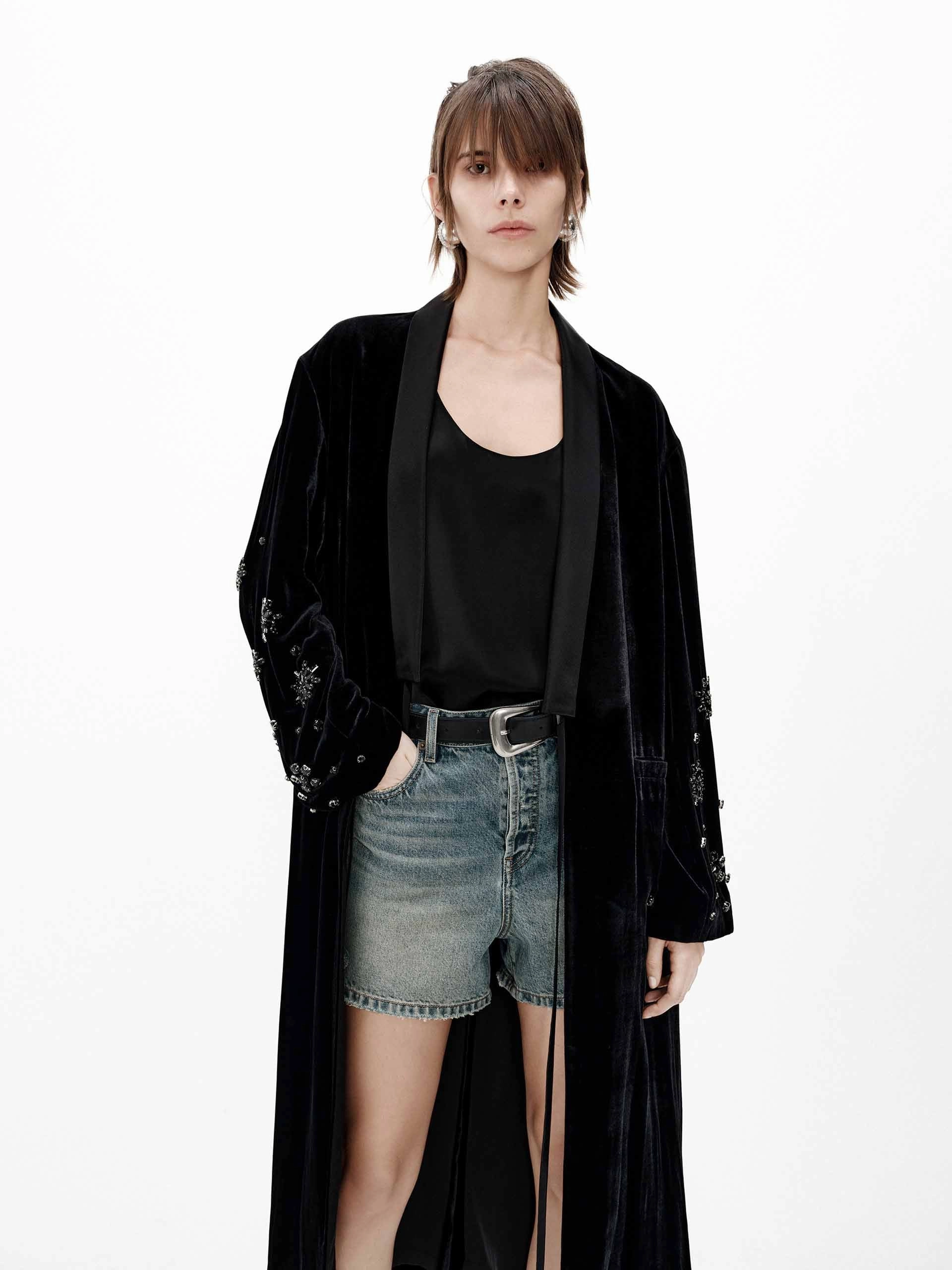 Crystal Detail Velvet Coat Insulated Padding Compression Layer