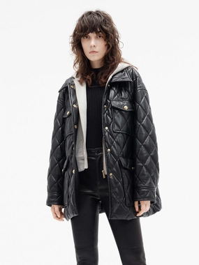 Layered PU Leather Quilted Jacket Convertible Features Multi Layer Construction