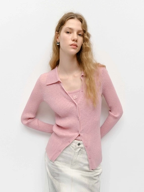 MultiDirectionalStretch Polo Collar Knit Cardigan