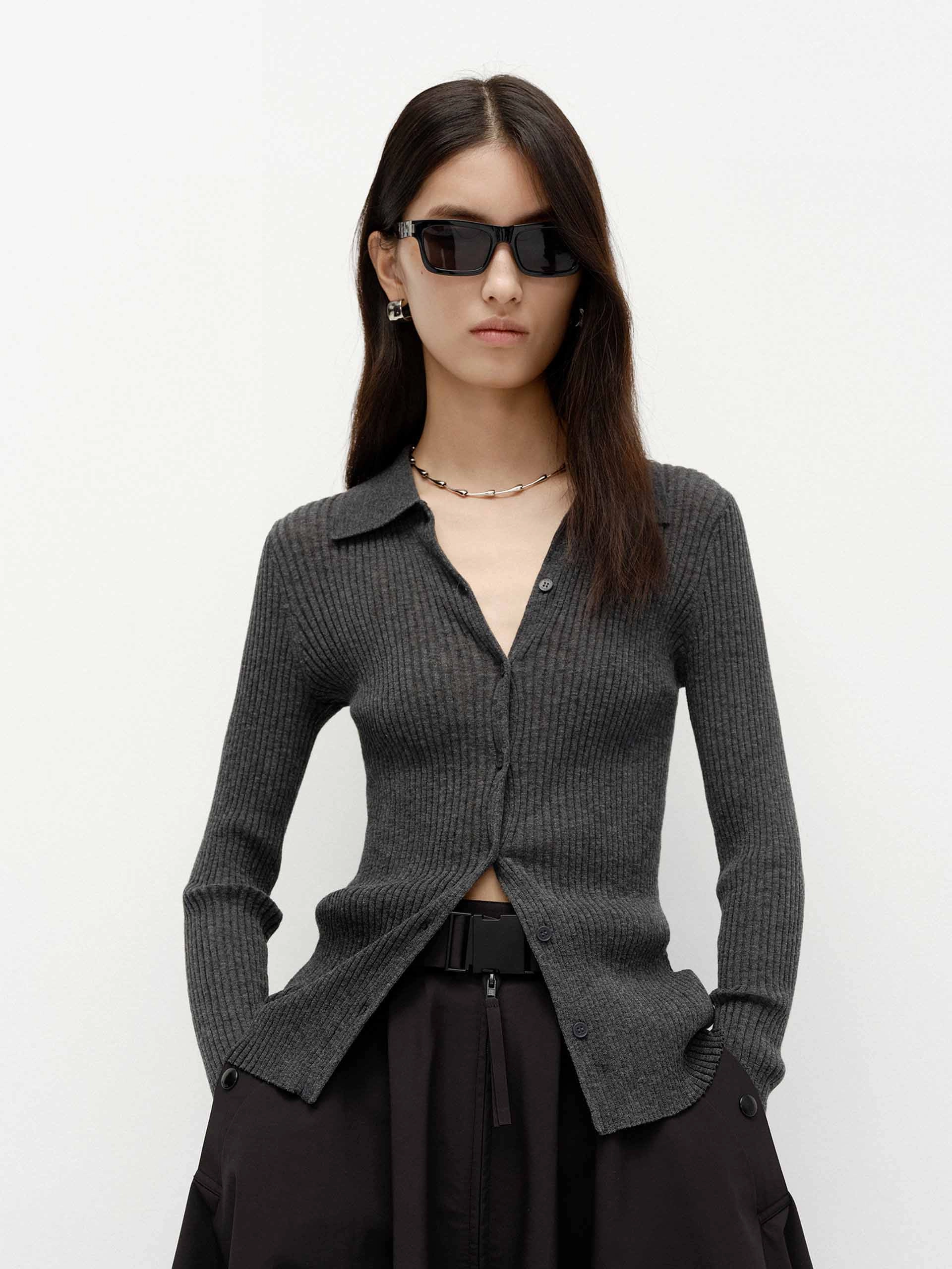 OdorResistantFinish Polo Collar Knit Cardigan