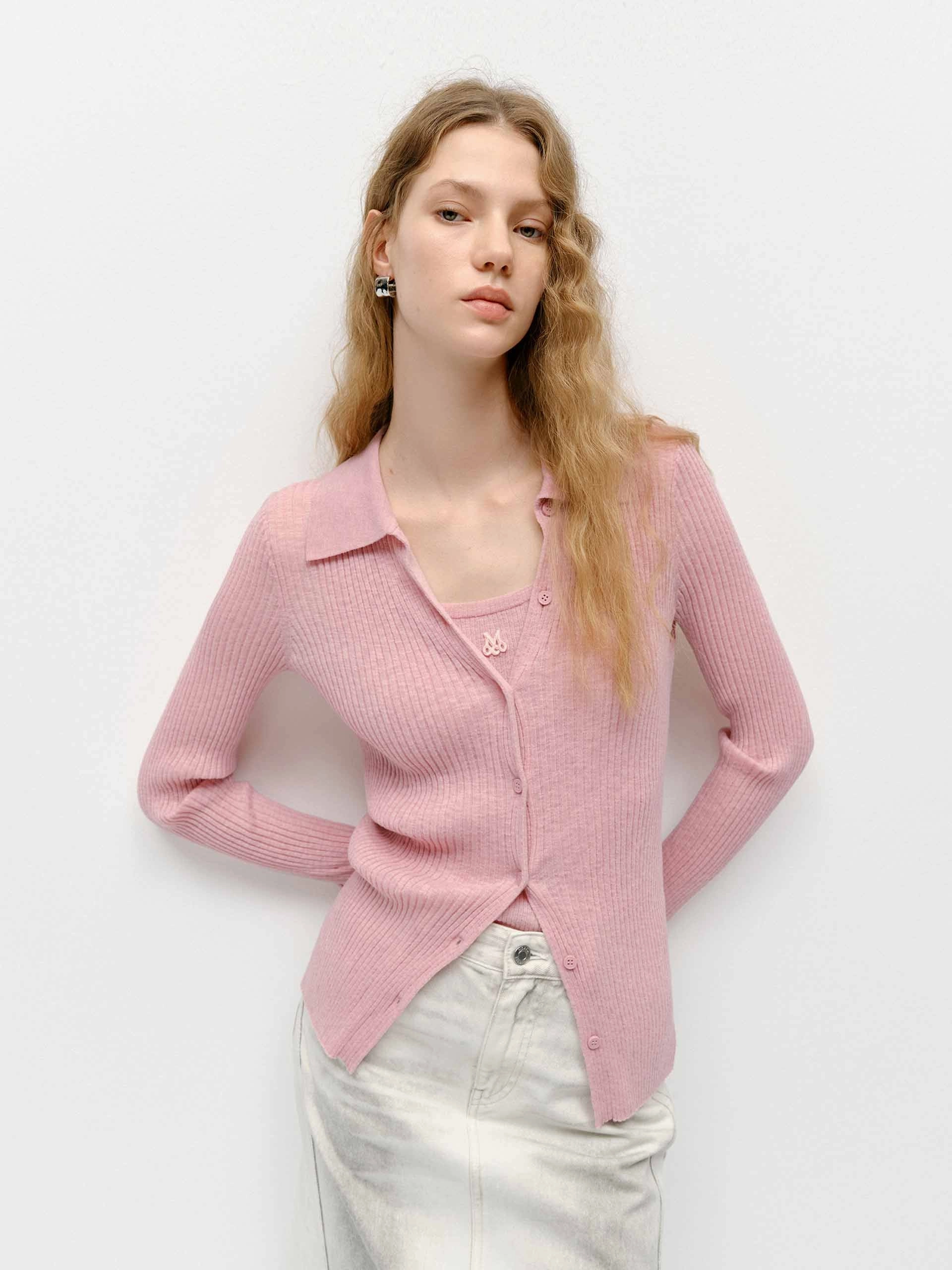MultiDirectionalStretch Polo Collar Knit Cardigan