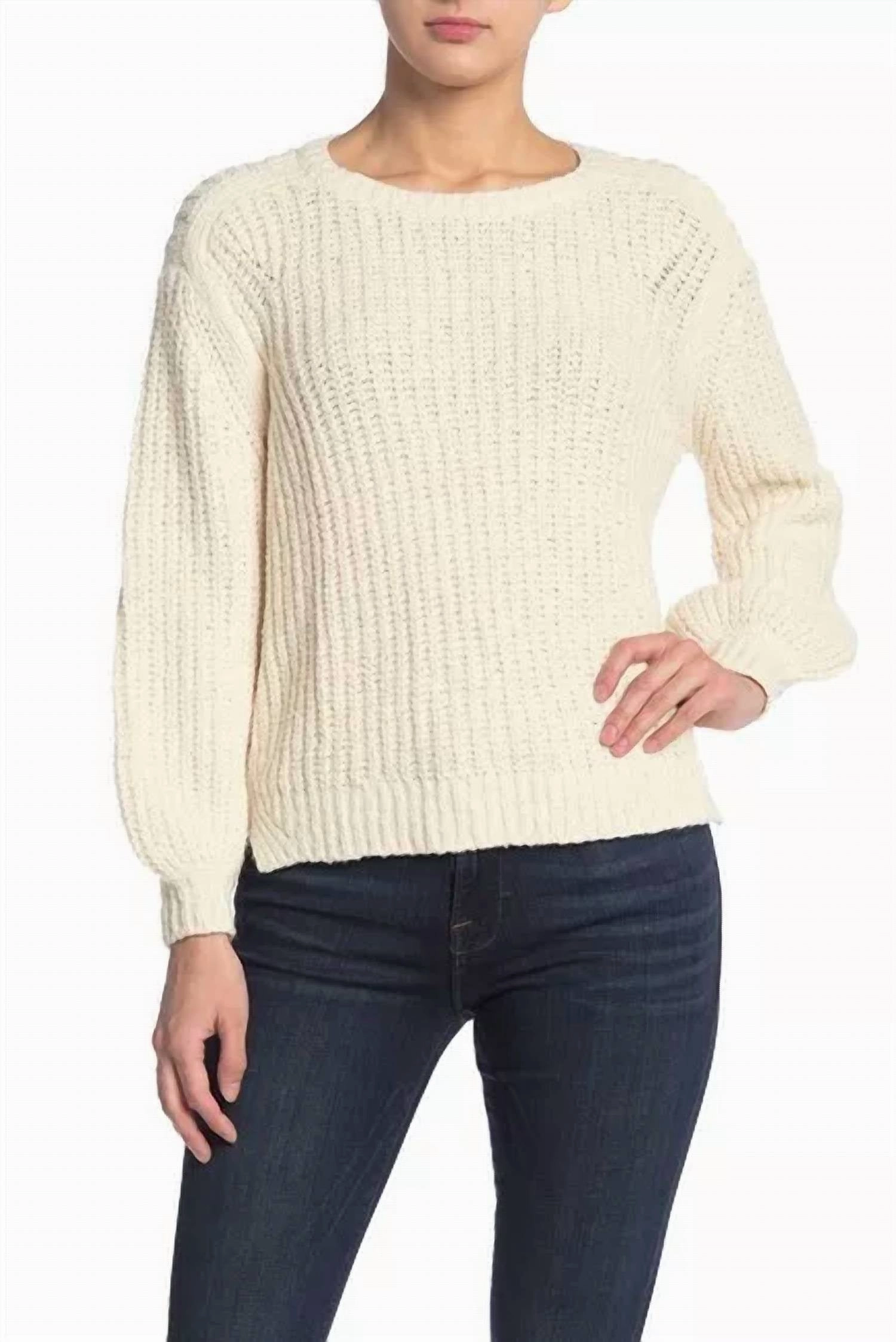 Cotton Chunky Knit Swing Crew Neck Sweater In White Classic Look Winter-Ready Knit