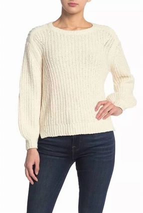 Cotton Chunky Knit Swing Crew Neck Sweater In White Classic Look Winter-Ready Knit