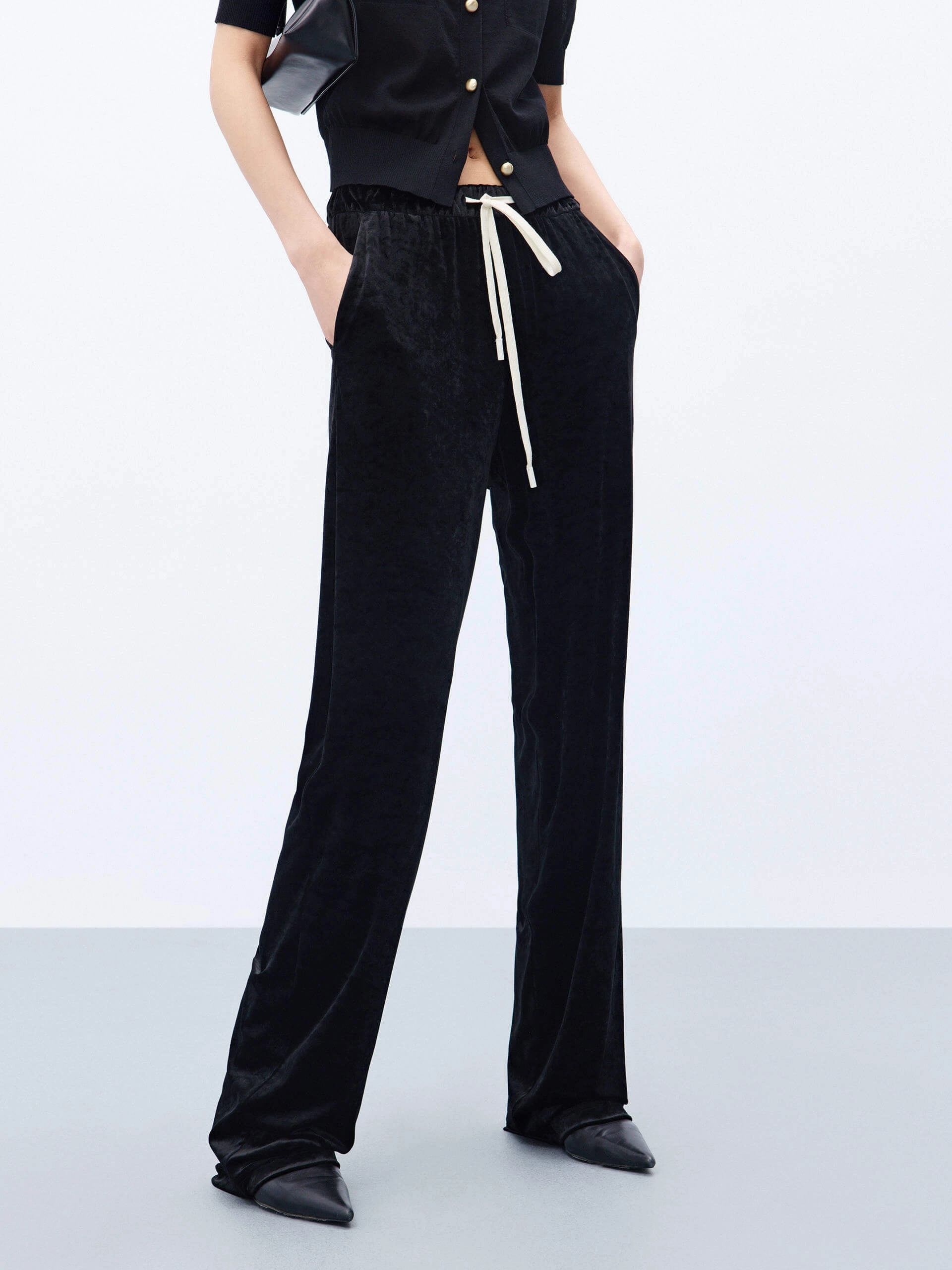 Rugged Fit Quick-Dry Material High Waist Drawstring Pants