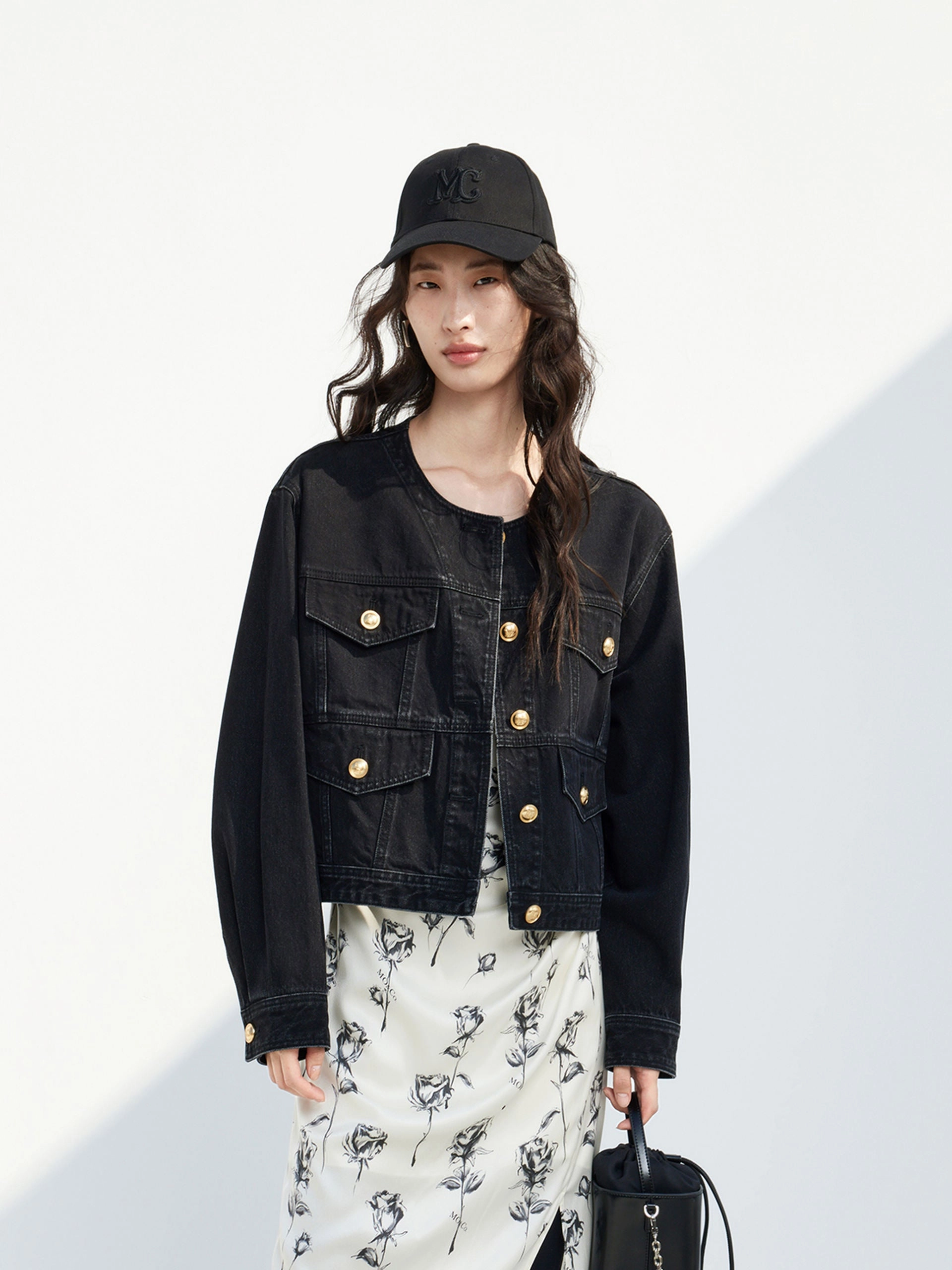 Versatile Layering Weight Collarless Cotton Denim Jacket