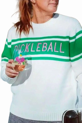 Knit Fabric crew neck Pickleball Crewneck Sweater In Multicolor