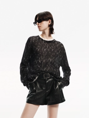 Comfortable Cut Distressed Detail Knit Sweater