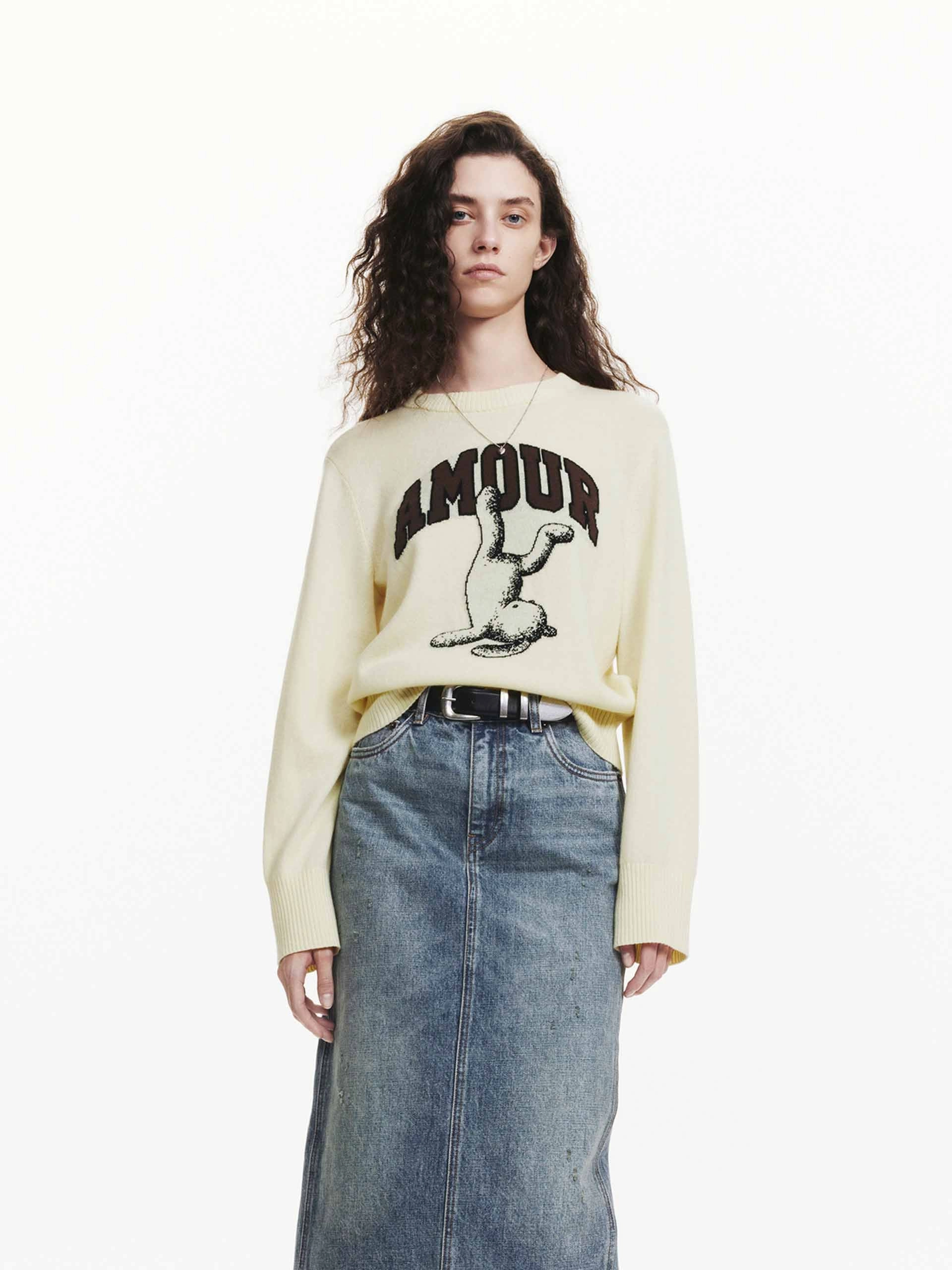 Layered Ventilation Zones Animal Pattern Wool Sweater
