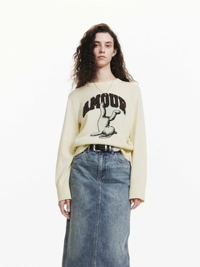 RelaxedFit BuiltInLayer Animal Pattern Wool Sweater
