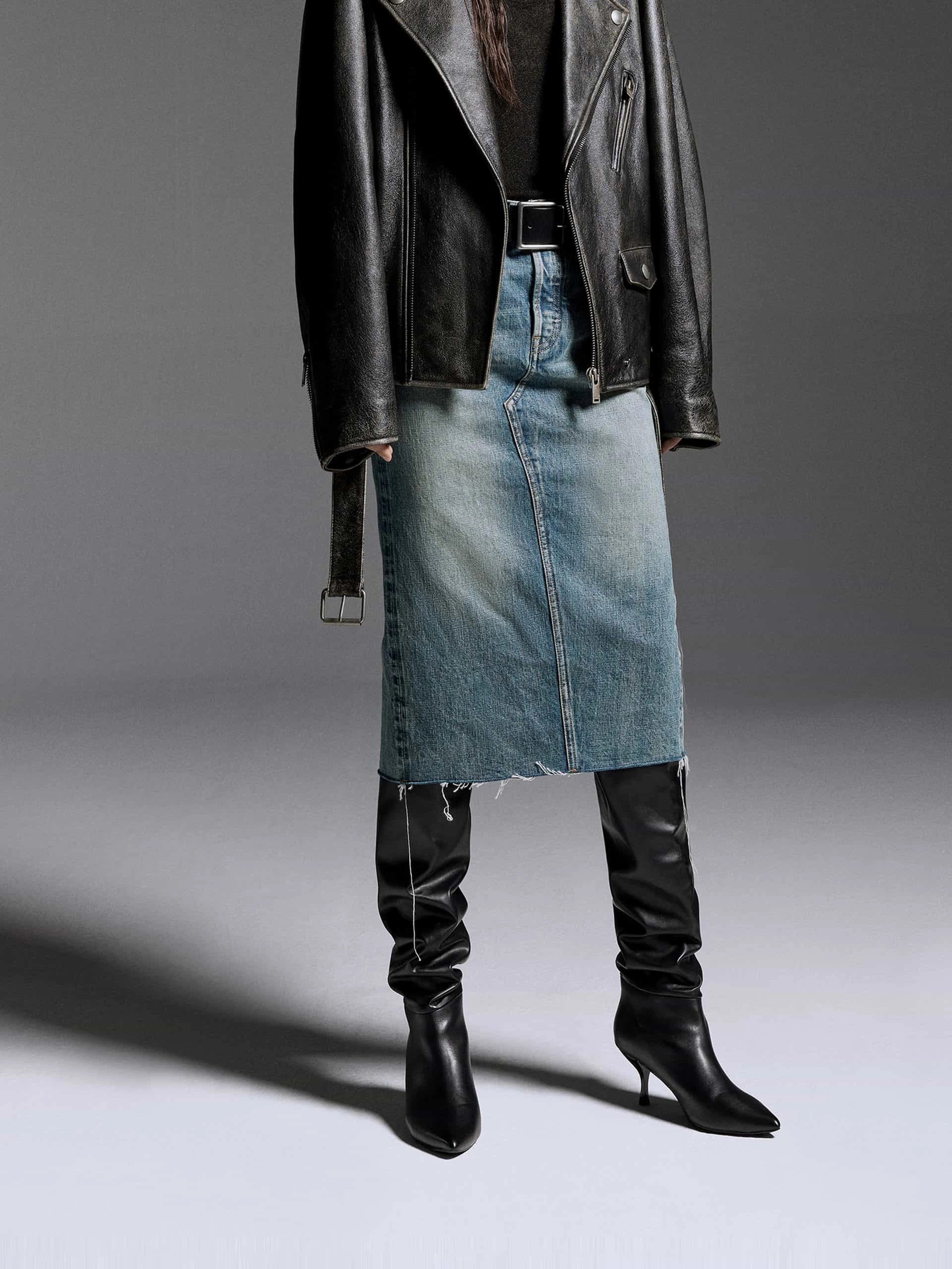 Back Slit Midi Denim Skirt Chic Comfort