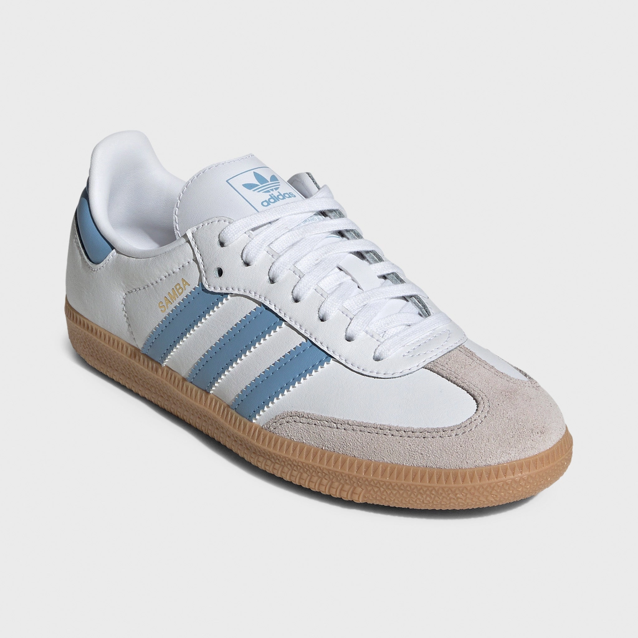 adidas Juniors' Samba OG White / Ash Blue - Gum Ankle Hugging Design Supportive Fit