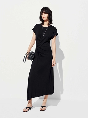 Side Slit Pleated Midi Dress Relax Mode Soft Appearance