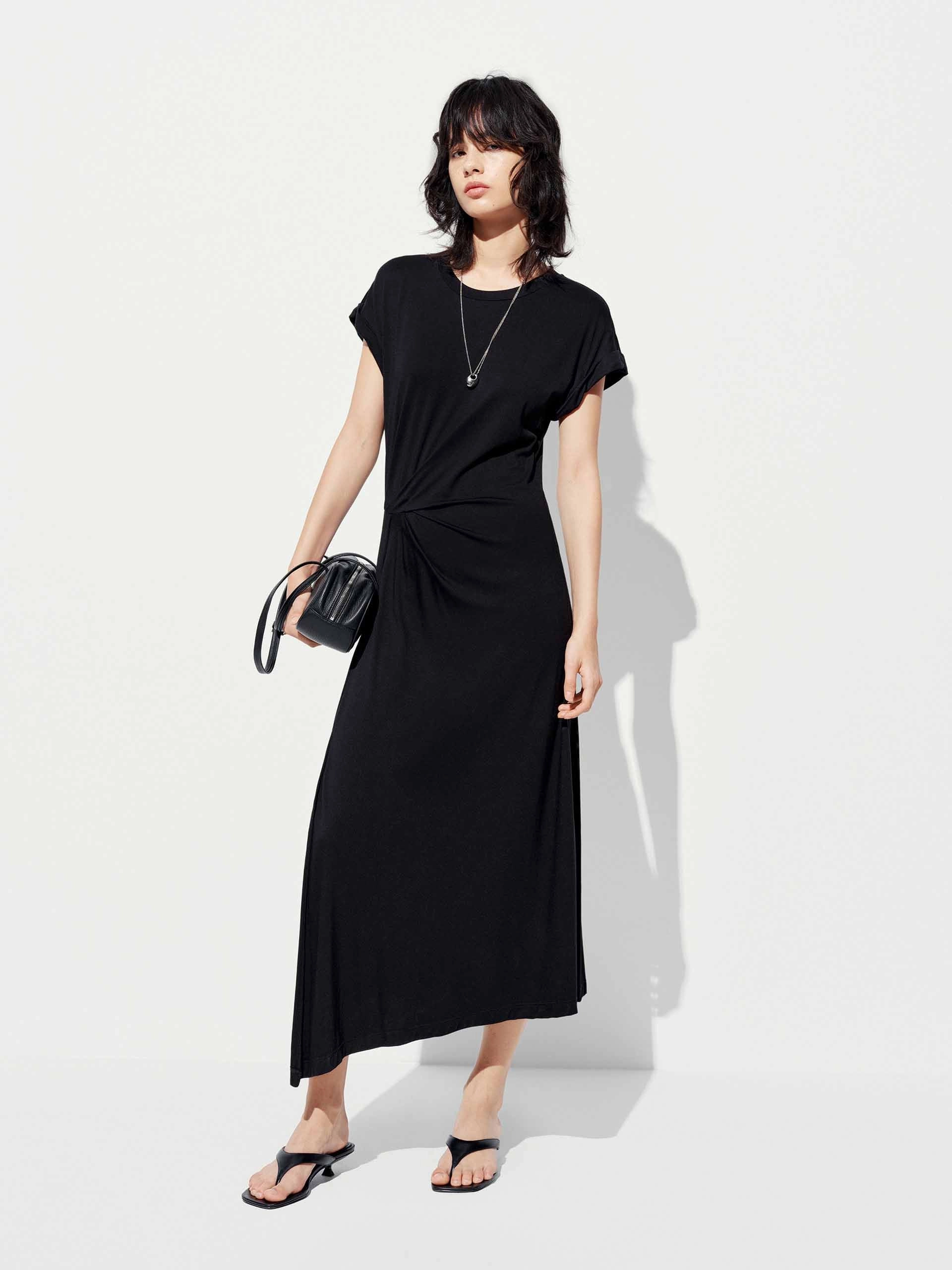 Capsule-Wardrobe Linen Chic Side Slit Pleated Midi Dress