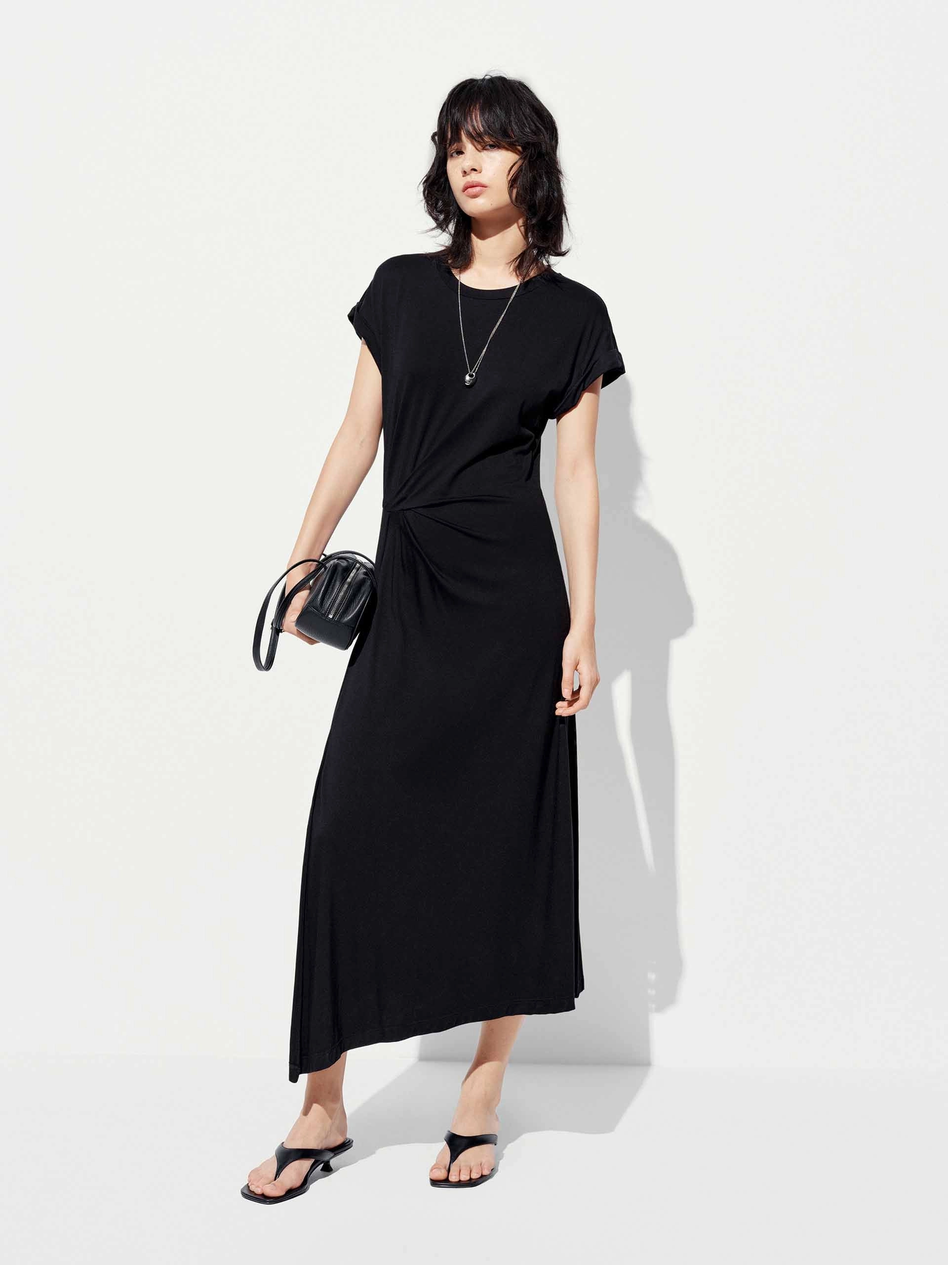 Side Slit Pleated Midi Dress Flexible Comfort Soft color