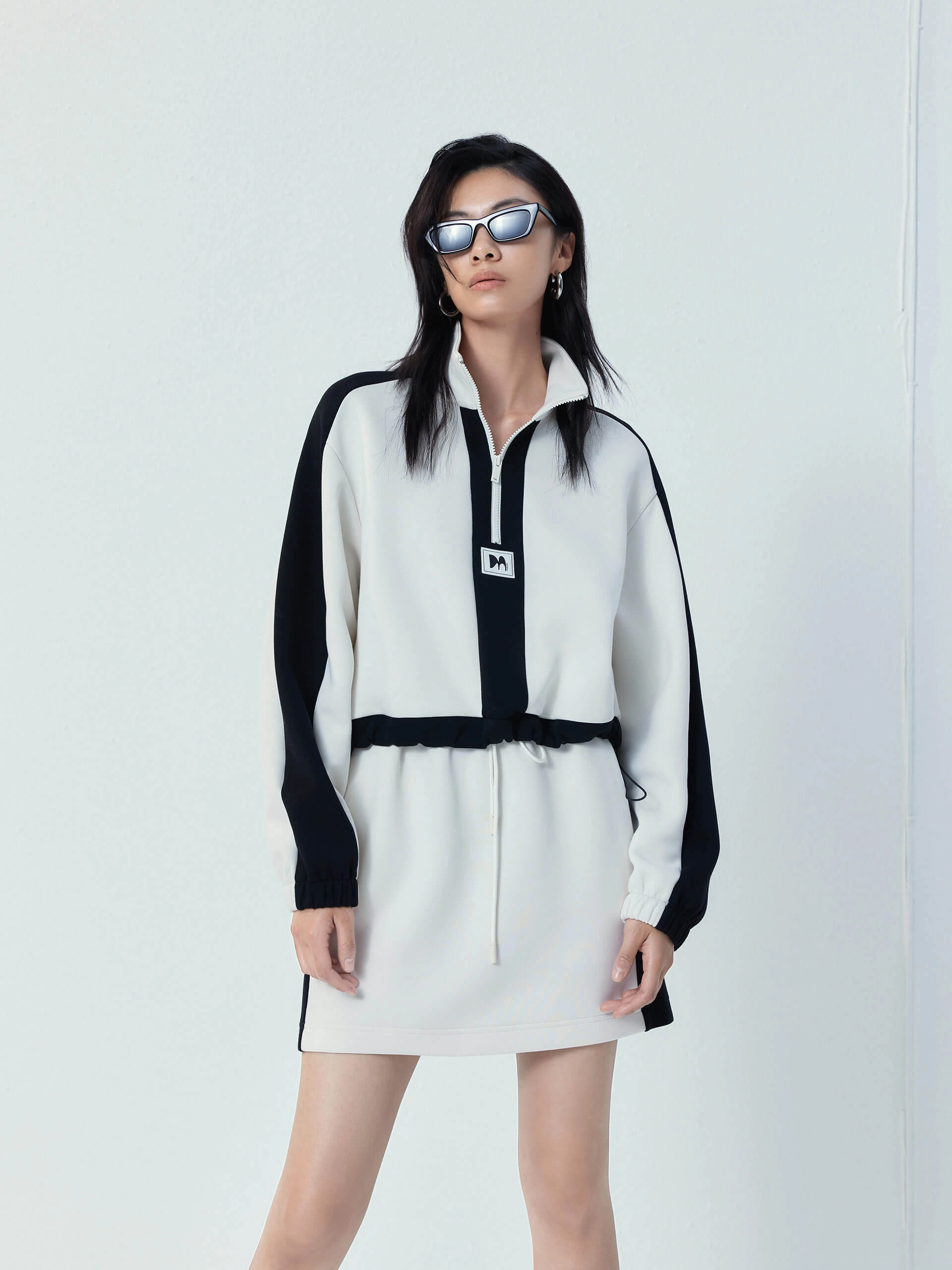 Cold Weather Wear Relaxed Cut Contrast Top and Mini Skirt Set