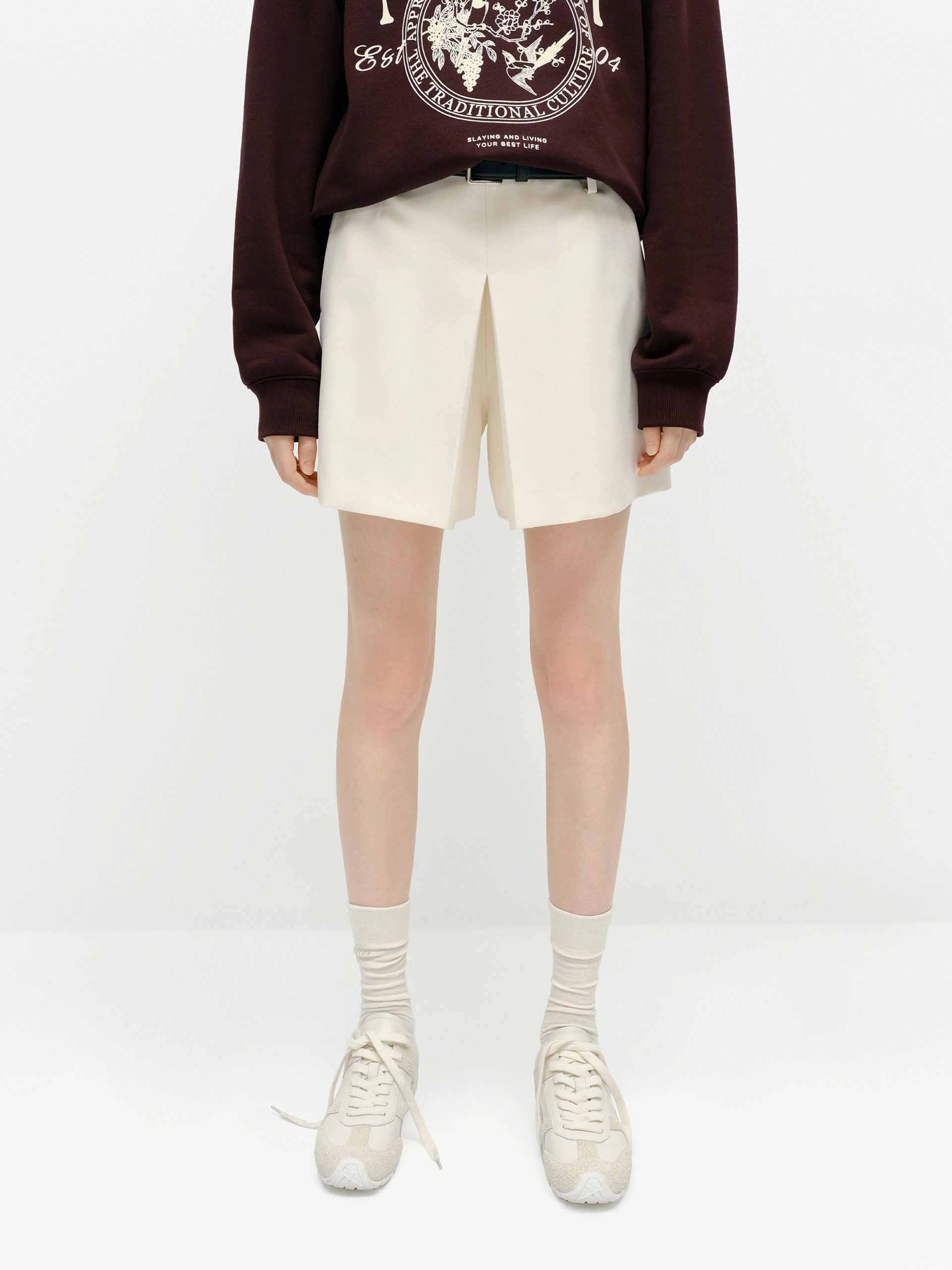 Wool Blend Belted Shorts Comfort-First Versatile Comfort Wear