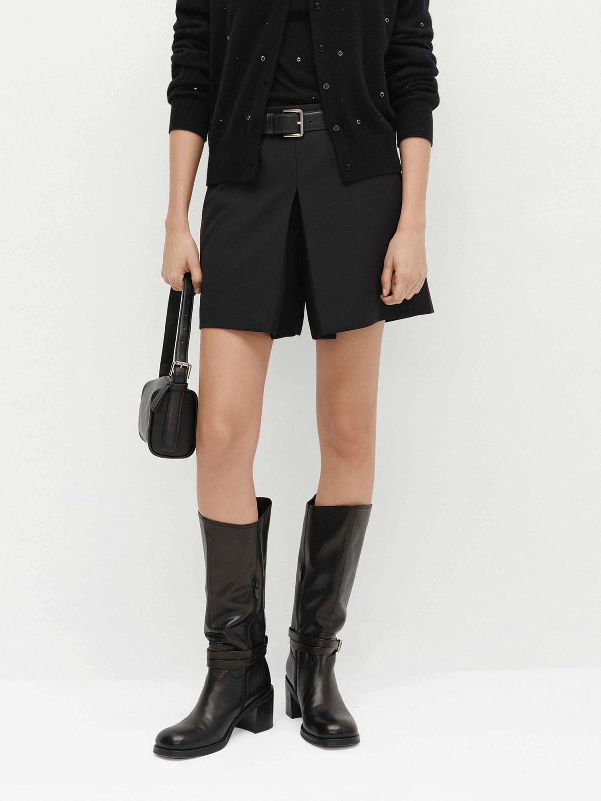 Wool Blend Belted Shorts Neutral Fit Relaxed Comfort