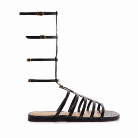 Hayden Crocodile-Embossed Leather Sandal Trade Glow
