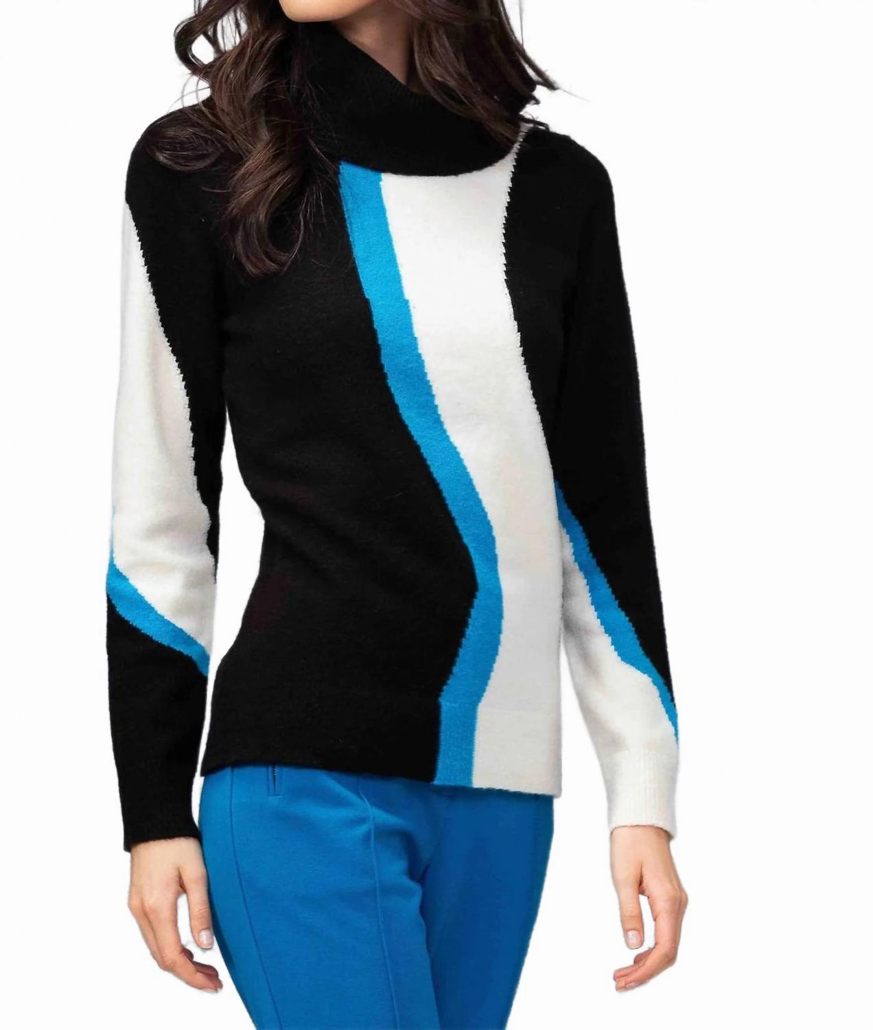 All Season Knitwear Snug Layers Stripe Cowl Neck Sweater In Black