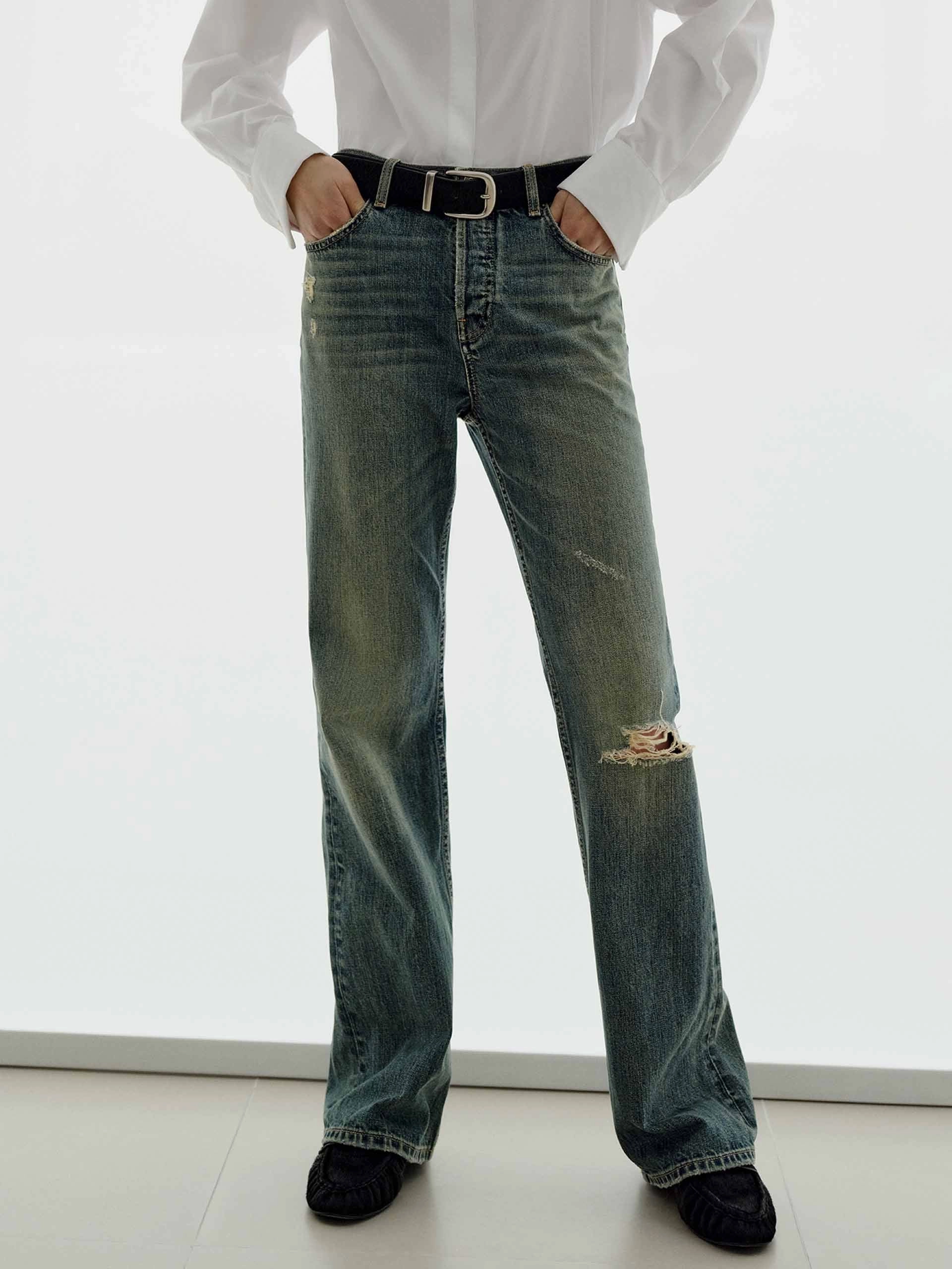 Cotton Ripped Wash Jeans Lightweight Morning Stroll Durable