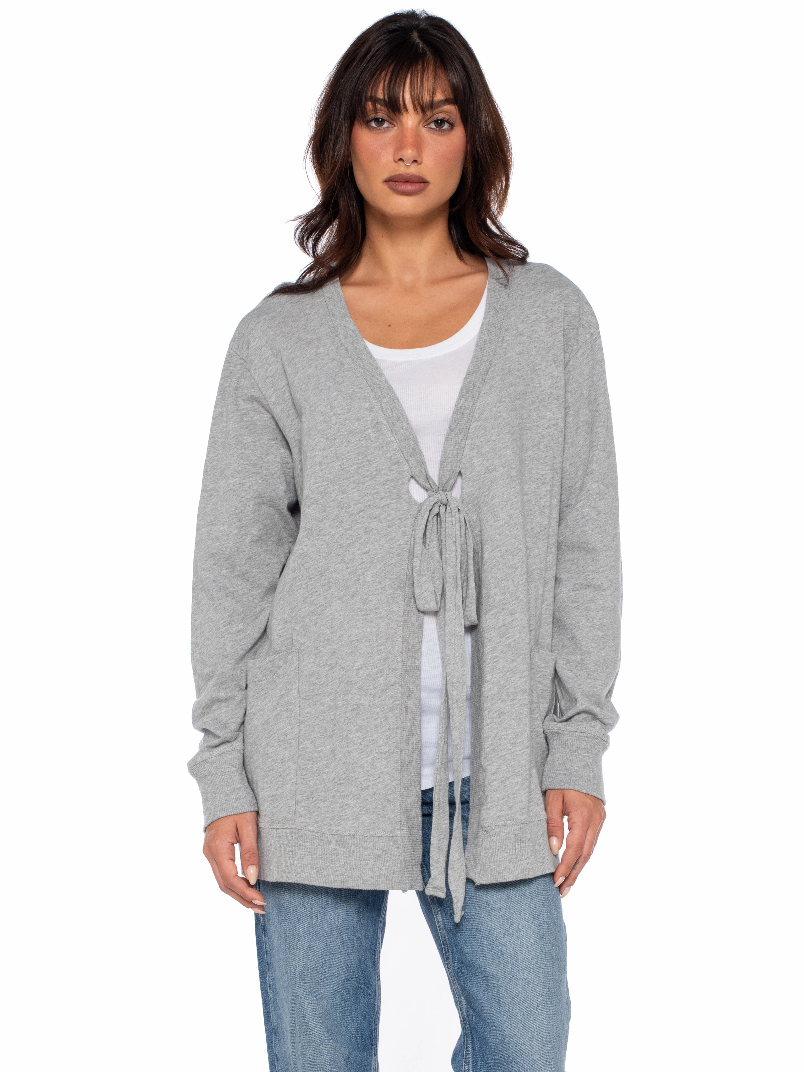 Effortless Comfort Tie Front L/S Rib Mix Cardigan