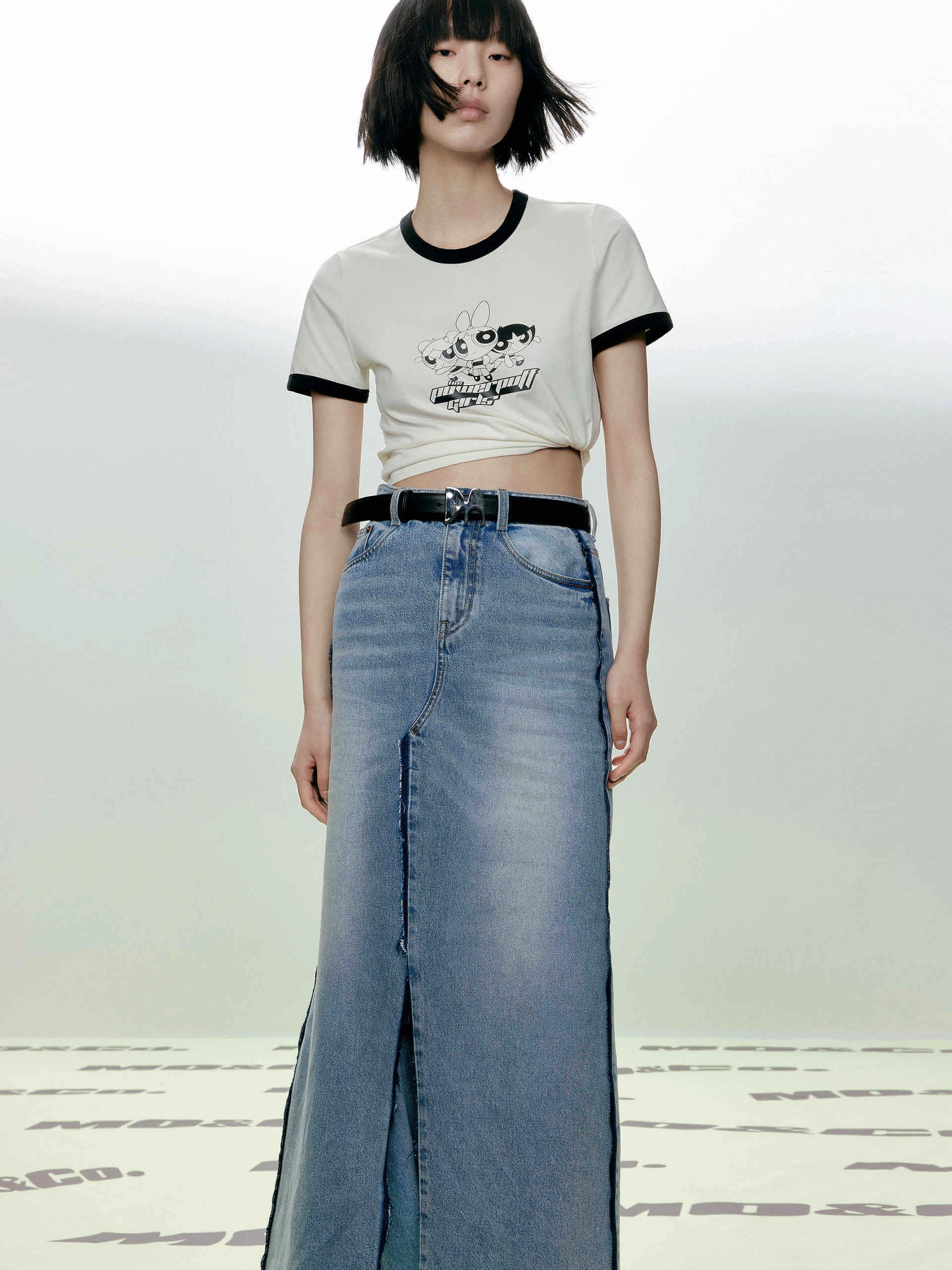 Seams Detail Slit Denim Skirt Perfect Pair Layered Protection