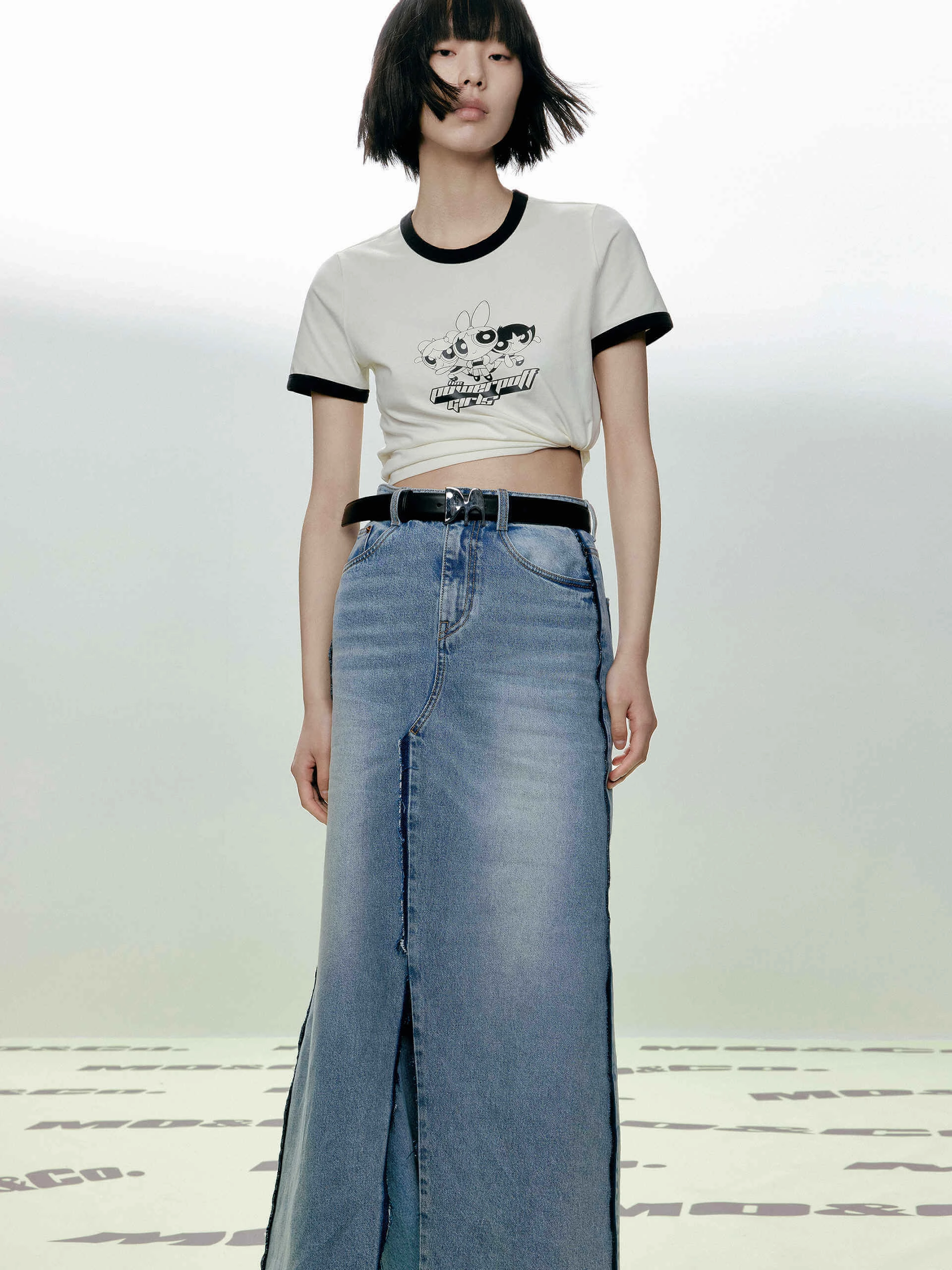 Comfortable Design Seams Detail Slit Denim Skirt