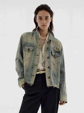Chill Weather Functional Fit Raw Hem Denim Jacket