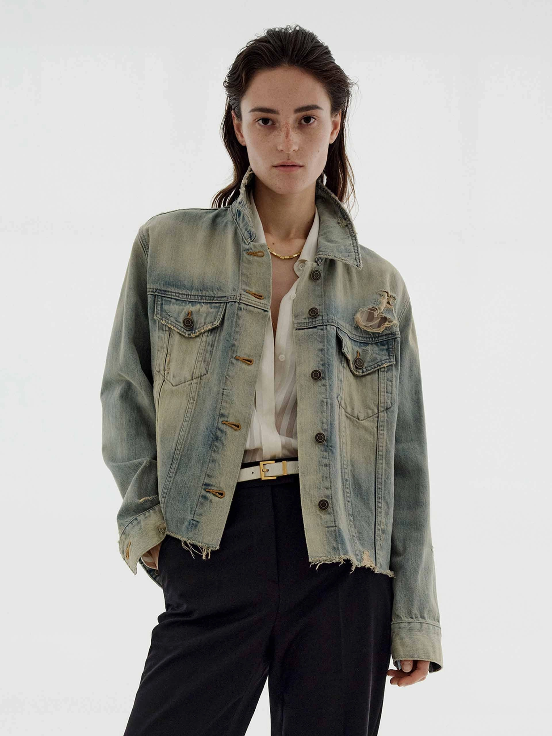 Raw Hem Denim Jacket Elastic cuffs