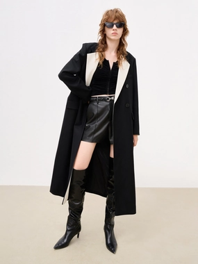 Non Restrictive Mobility Wool Blend Contrast Long Coat