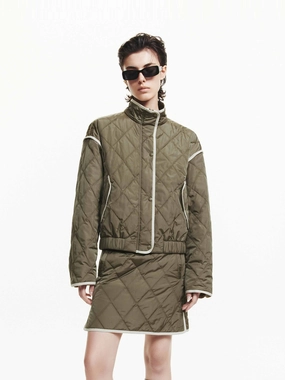 Eco Friendly Dyed Fabric Contrast Trim Quilted Coat
