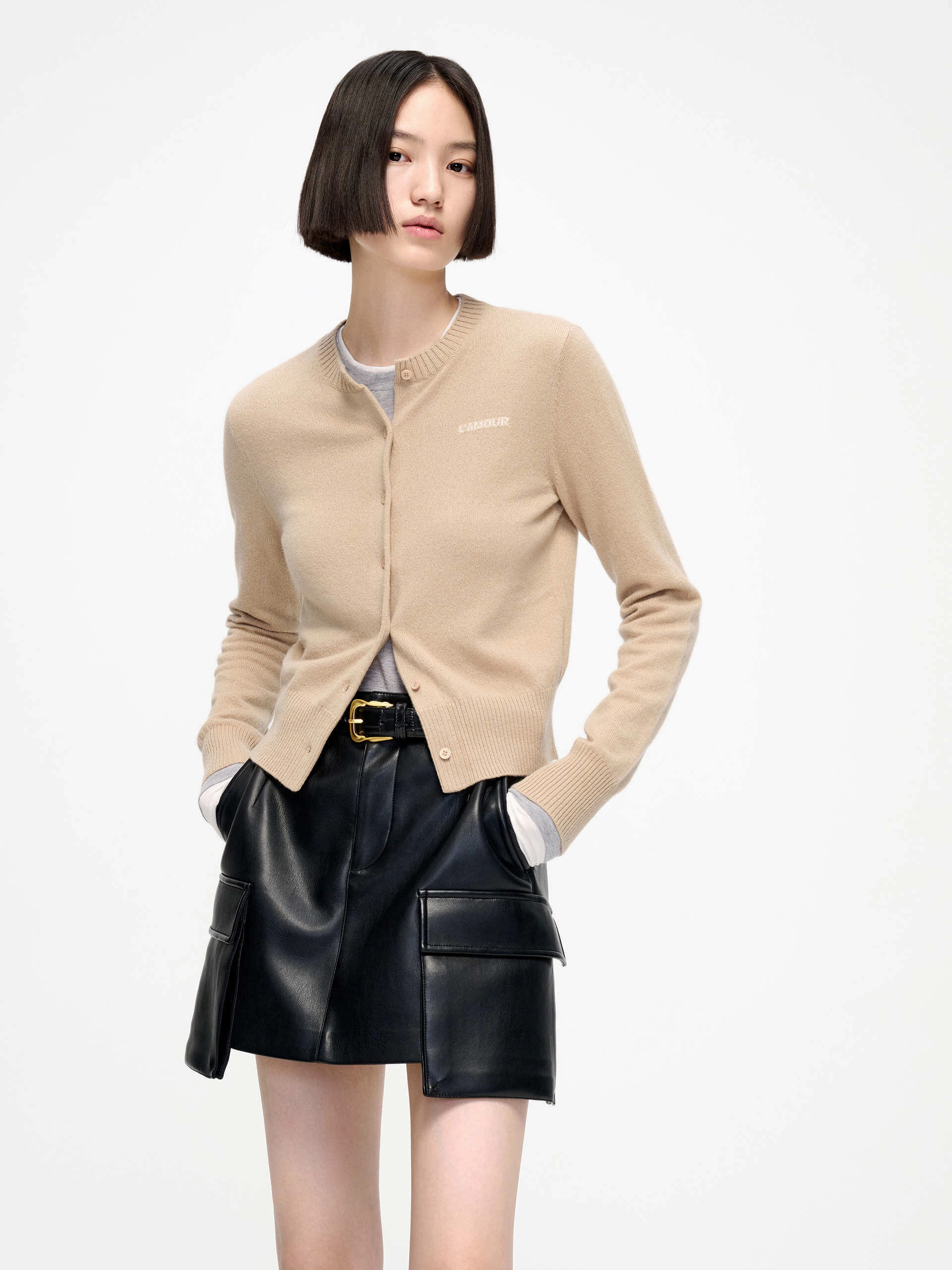 Reflective Logo Detail Warm Cashmere Knit Cardigan