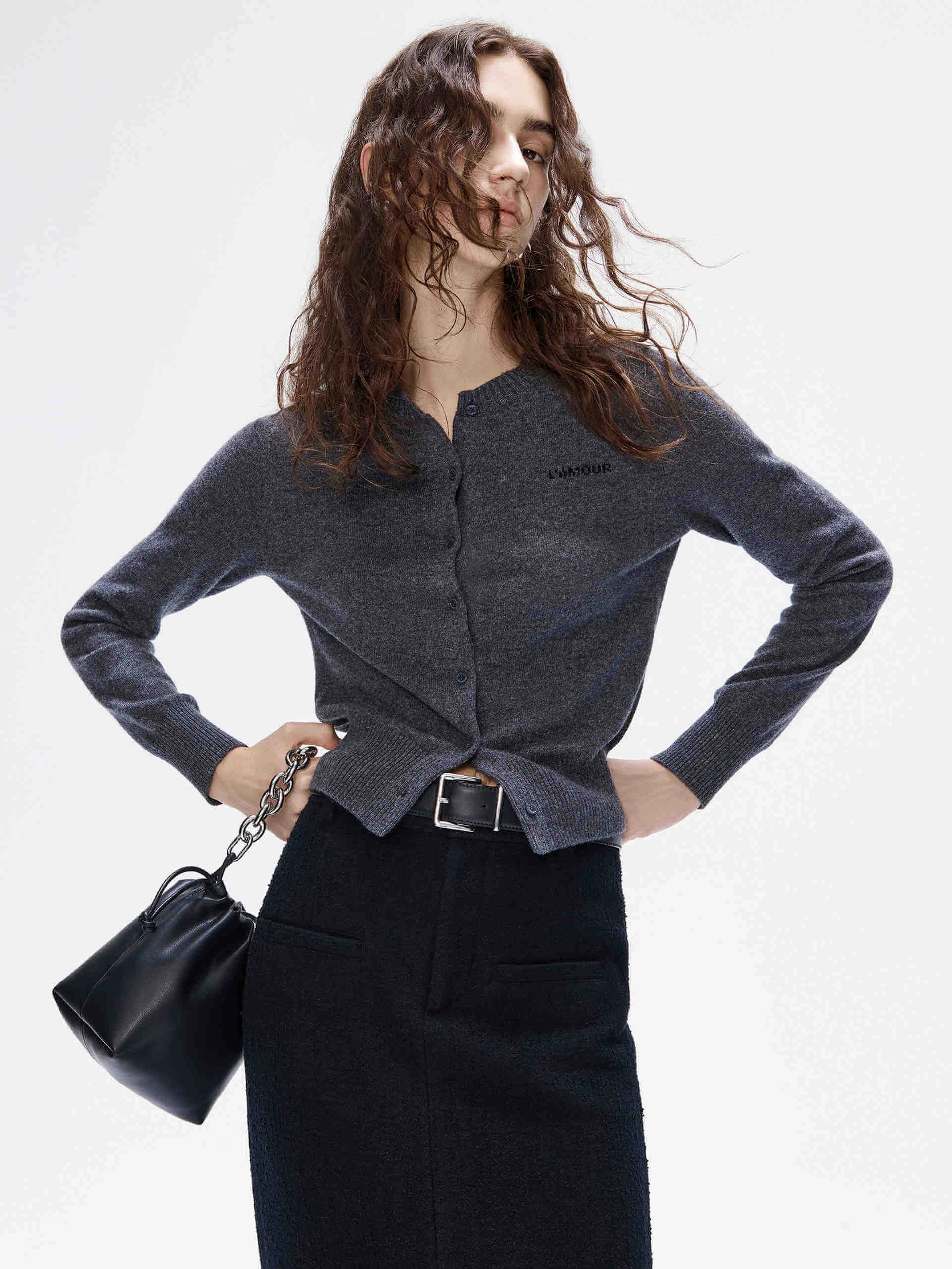 High Collar Protection Design AntiStatic Material Warm Cashmere Knit Cardigan