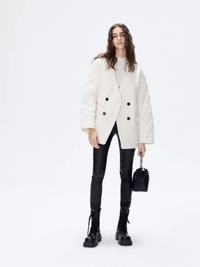 V-neck Quilted Shell Jacket Articulated Sleeves