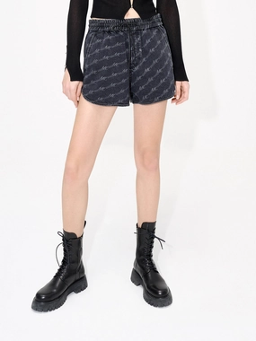 Monogram Print Denim Shorts Flattering Comfort Wear