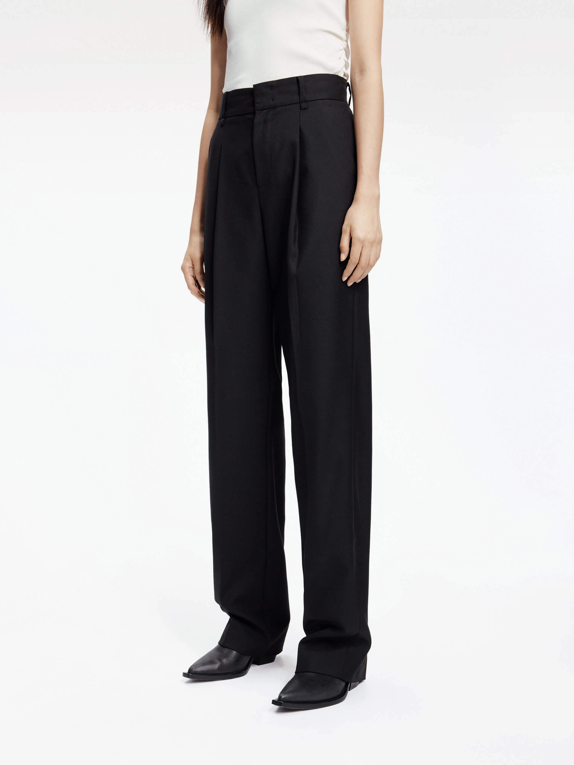 Comfortable Waistband Eco Friendly Dye Wool Blend Tailored Pants