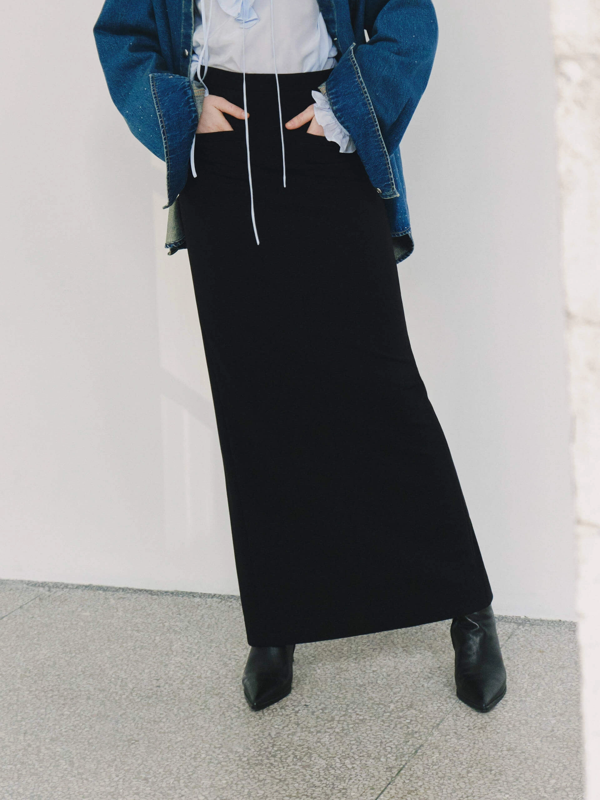 Straight Cut Slit Skirt Bold Waistband Zip-off legs