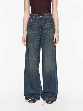Whiskering Effect Jeans Abrasion Resistant Fabric Earthy Modern Minimalist Office Wear
