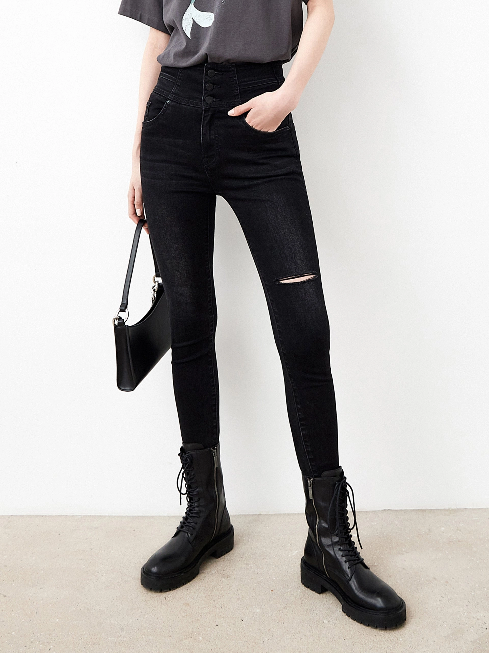 Button Cut-out Skinny Jeans Everyday Fashion Lover