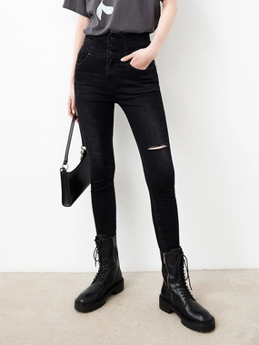 Button Cut-out Skinny Jeans Everyday Fashion Lover