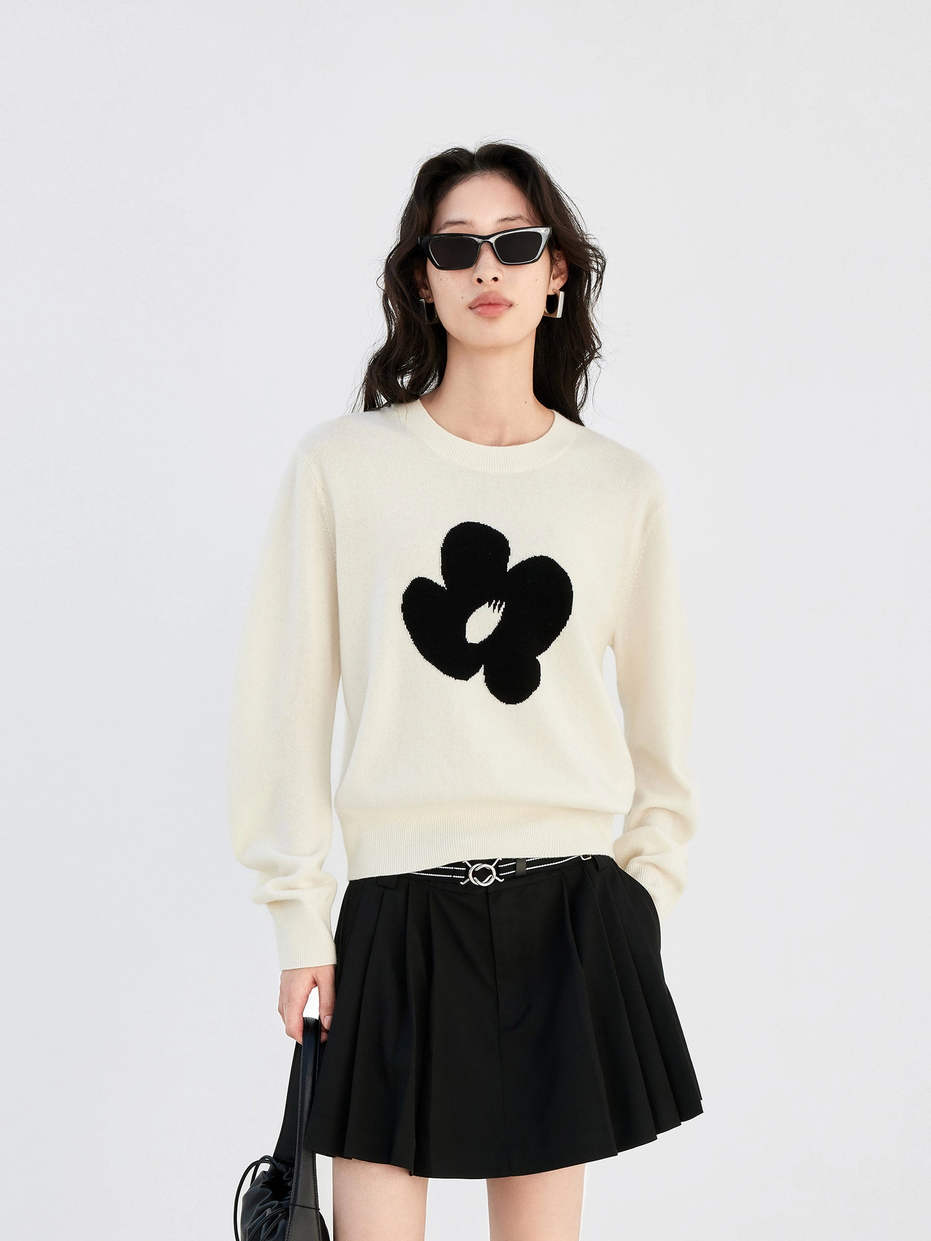 Floral Pattern Wool Sweater FlexibleCuffs Snag Resistant Fabric