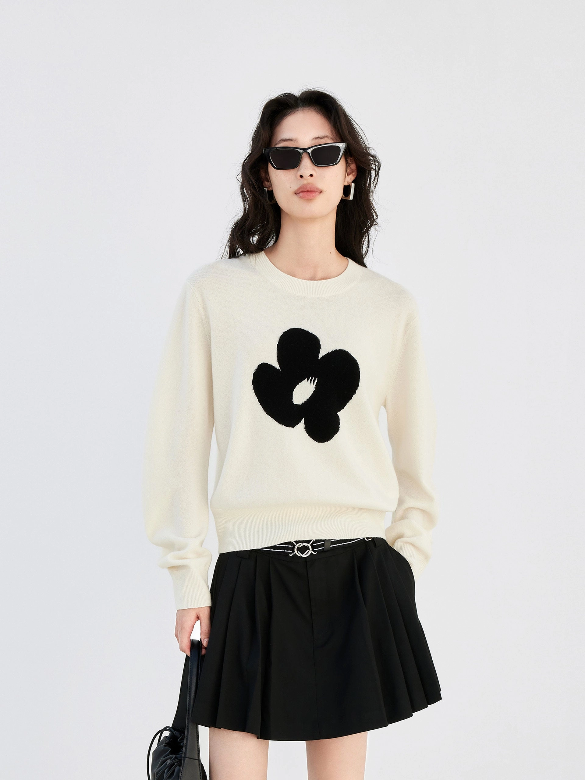 Floral Pattern Wool Sweater Soft Cotton Blend